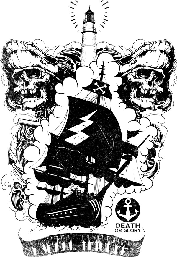 海盗船和骷髅头图案