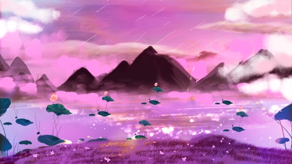梦幻荷花紫色天空背景素材