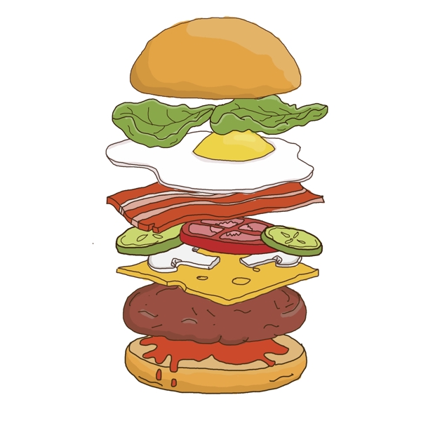 手绘超有食欲的巨无霸汉堡