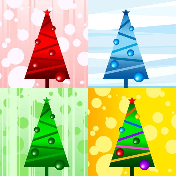 矢量素材彩色圣诞树卡通