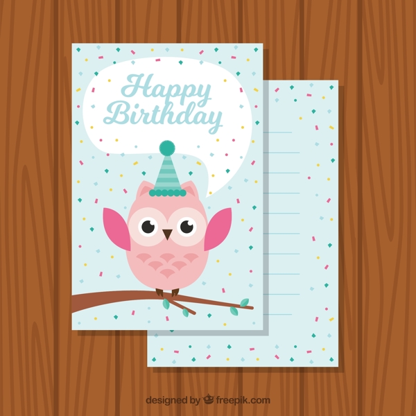 猫头鹰和纸屑漂亮的生日卡