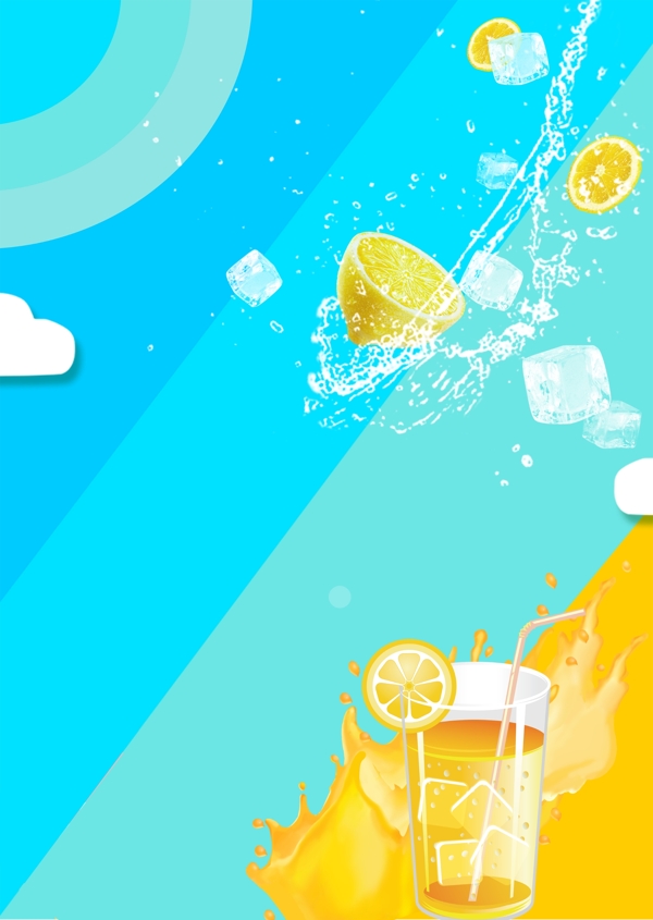 夏季饮品水果汁插画海报背景