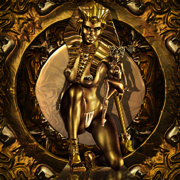 金色圆环前的金色埃及人体图片