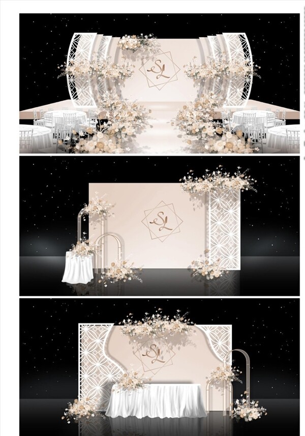 香槟色淡雅清新婚礼效果图图片