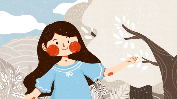 霜降少女可愛簡(jiǎn)約扁平原創(chuàng)插畫