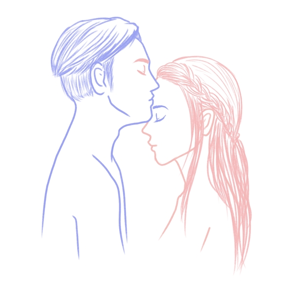 手绘人物情人节情侣亲密动作拥吻可商用元素