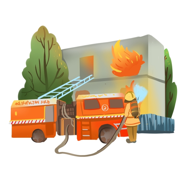消防人员救火场景商用插画可商用元素