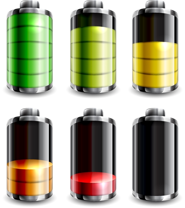 六款彩色立体电池能源矢量素材