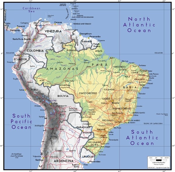 矢量世界地图精致的材料巴西地图