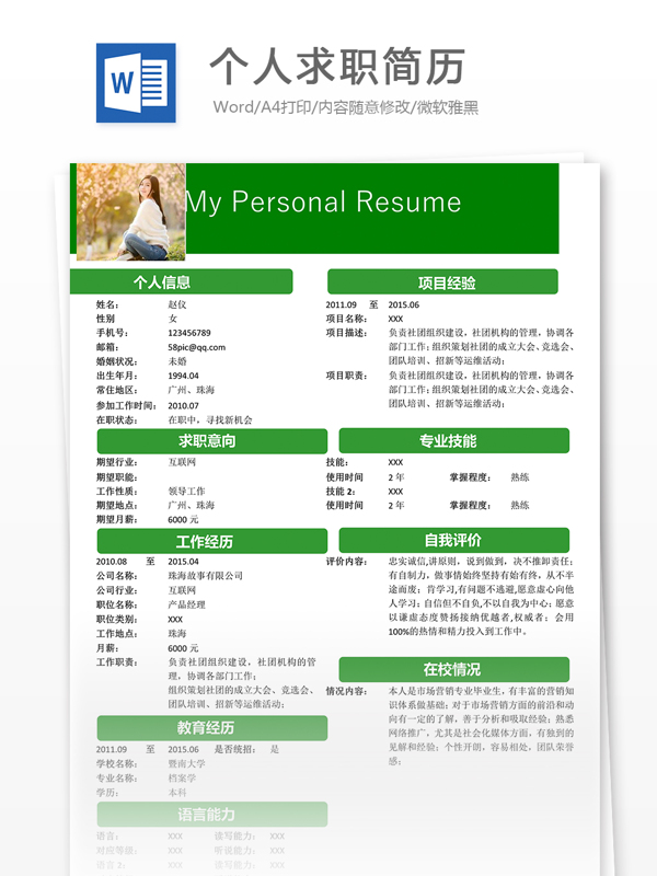 個人求職簡歷模板