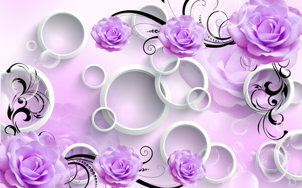 紫色花卉温馨装饰背景墙