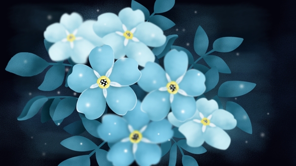 蓝色妖艳手绘花朵背景设计