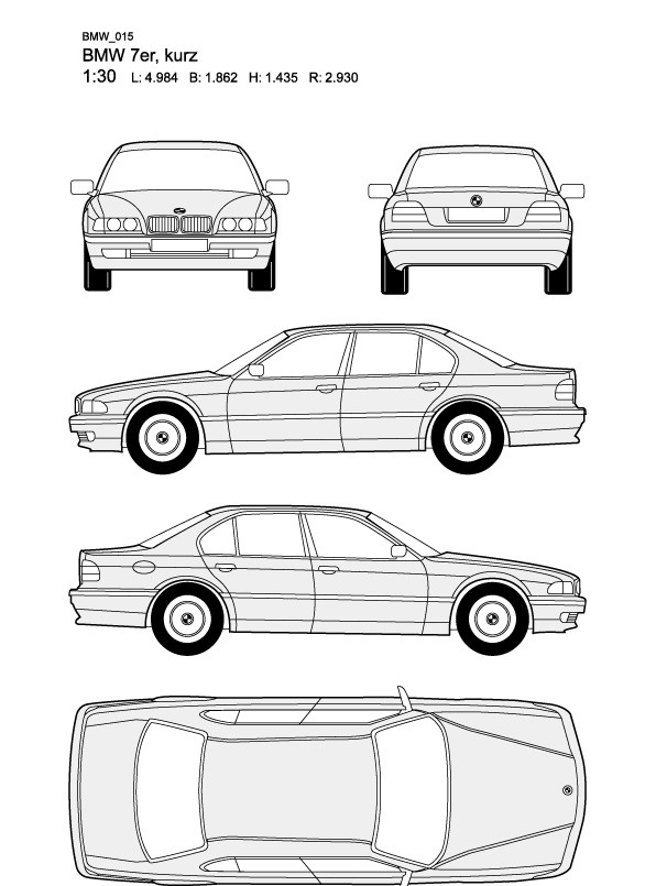 宝马7系BMW7erkurz汽车线稿图片
