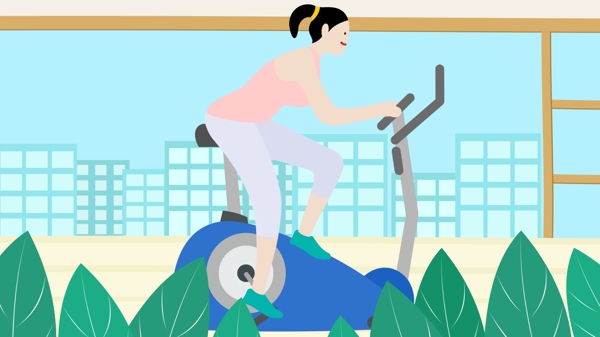 小清新全民健身日骑脚踏车原创插画