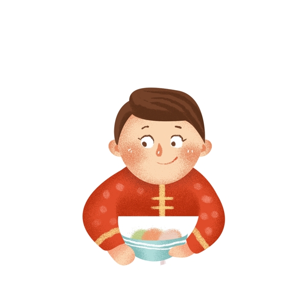 过年吃饺子的男孩子人物插画