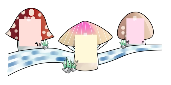 河邊蘑菇相框插畫