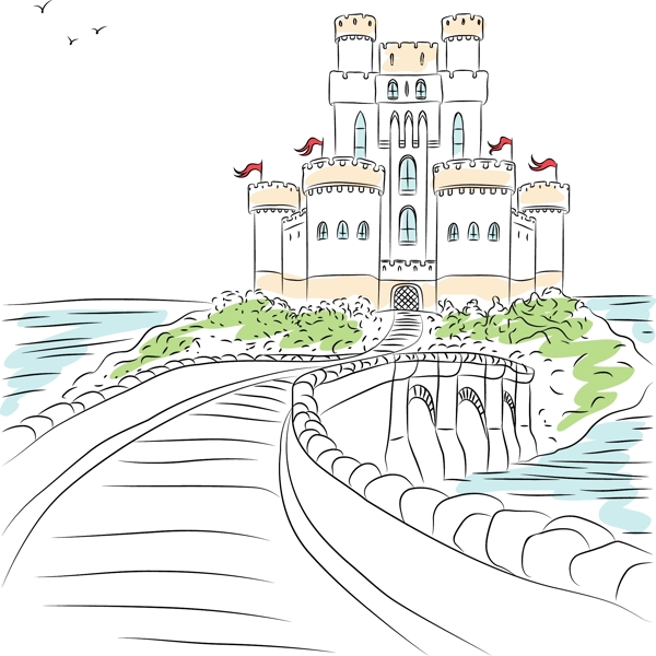 手绘童话城堡插画