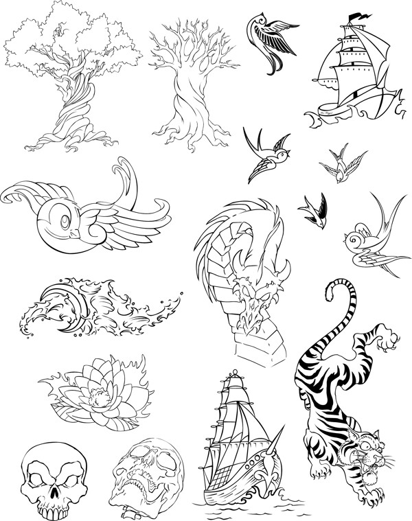 白描線條畫矢量圖
