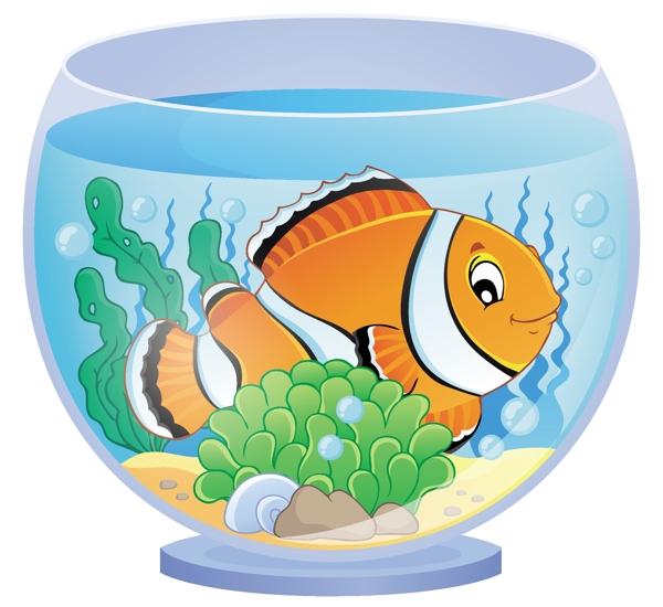 卡通可爱黄色金鱼鱼缸矢量素材