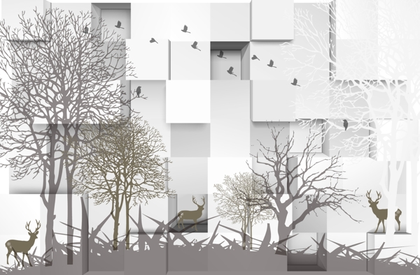 3D简约素雅抽象树图片