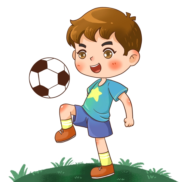 卡通人物踢足球的男孩免抠设计元