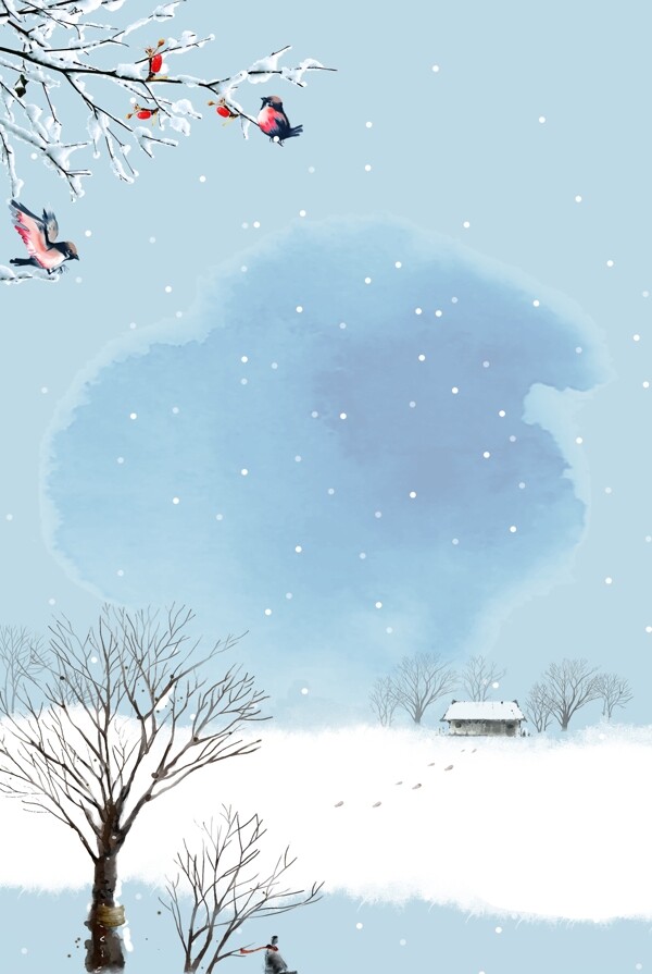 树枝冬季清新唯美雪景广告背景图