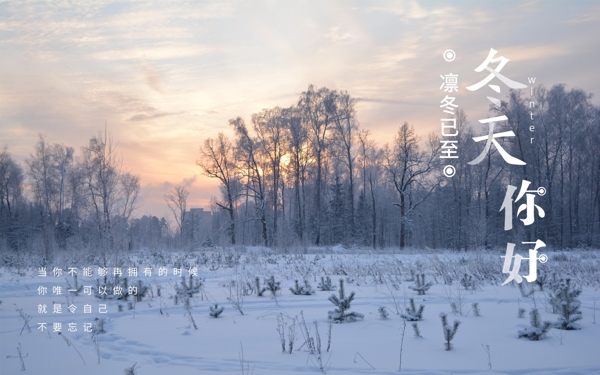 雪景圖片冬天你好唯美海報