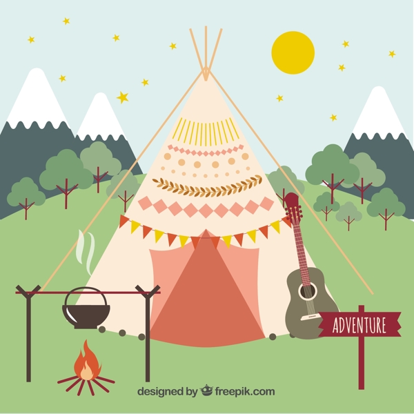 波希米亚的帐篷营地的元素