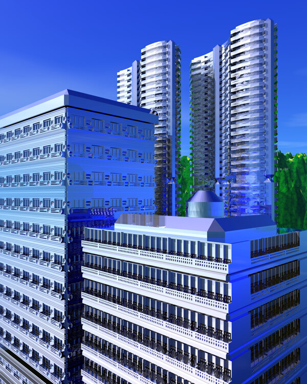 商業(yè)空間樓房建筑效果圖高樓大廈高科技區(qū)水滴科幻