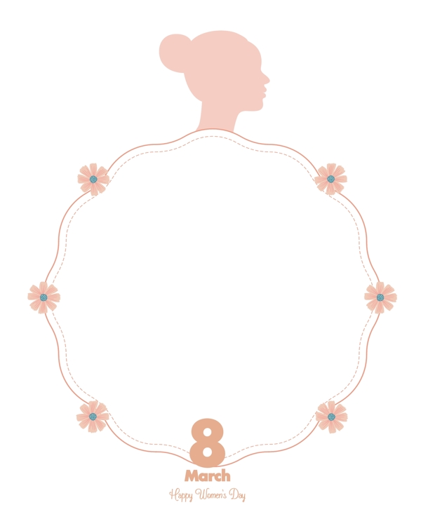 三八妇女节浅色橘粉波浪边女性剪影可爱矢量边框
