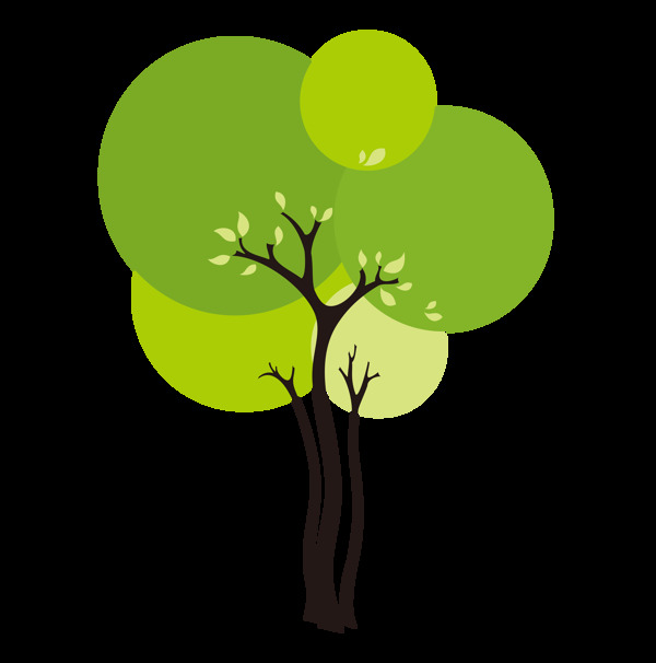 手绘卡通绿色扁平树木装饰素材
