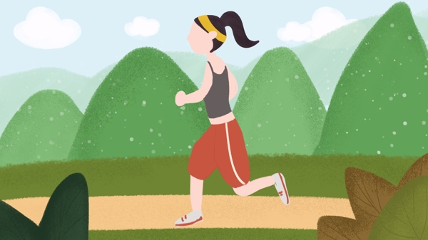 原创全民健身女孩手绘运动锻炼插画系列跑步