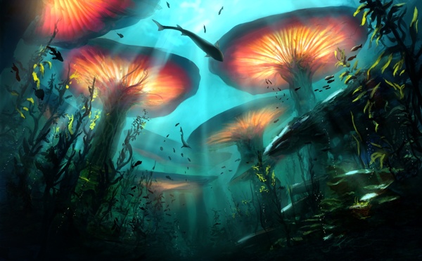 彩色海底魚群插畫背景