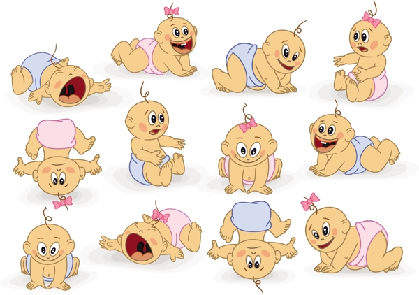 12个卡通风格的婴儿矢量图形