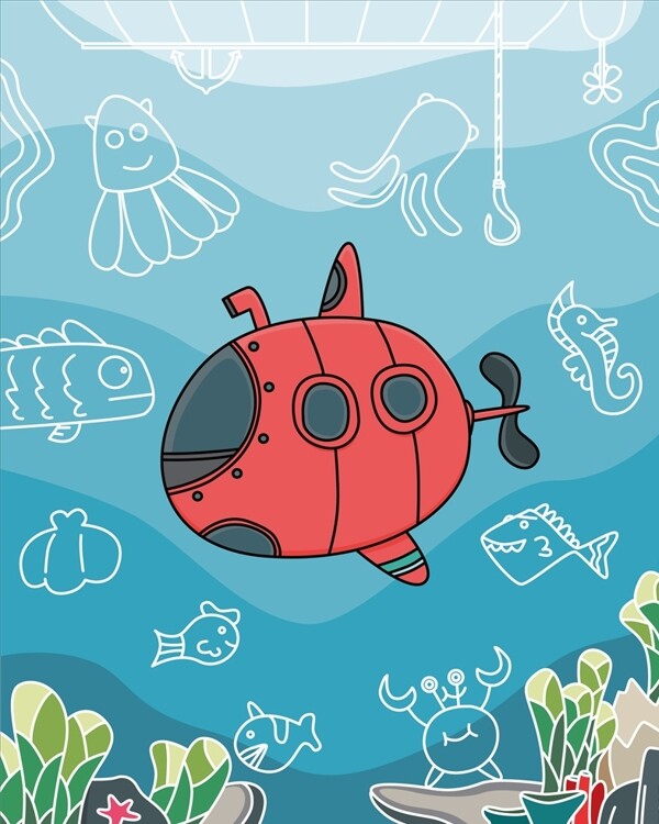 潜水艇卡通图片