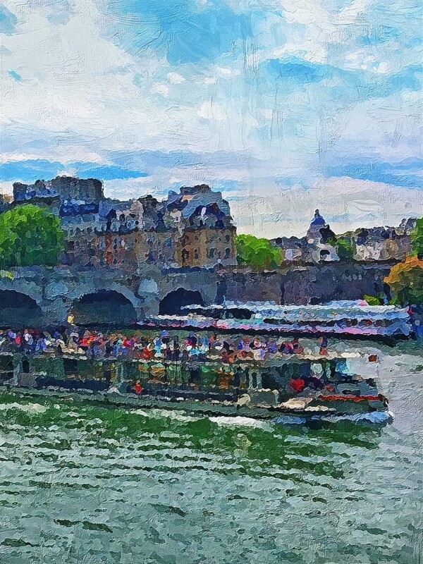 法国巴黎塞纳河桥梁建筑风景客厅油画