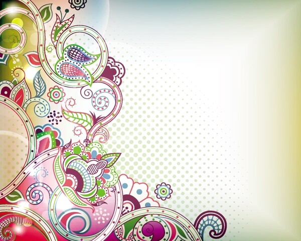 矢量炫彩線描古典花紋素材
