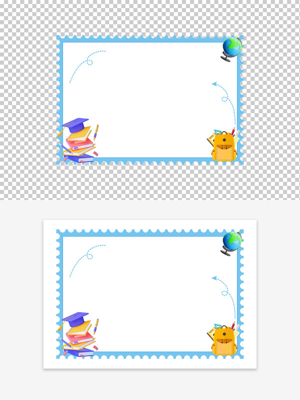 卡通地球仪毕业帽学习图书边框