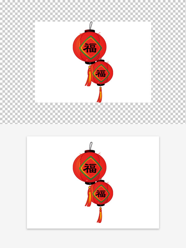 红色手绘福字灯笼