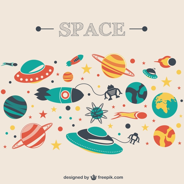 卡通太空探险插画矢量素材图片