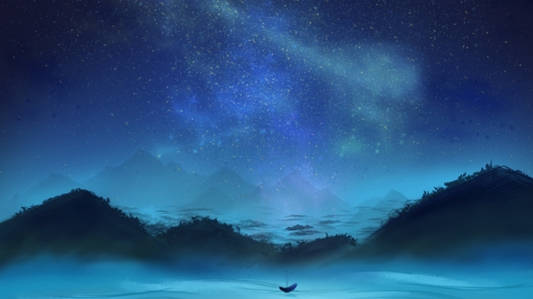 藍色遠山星空背景素材
