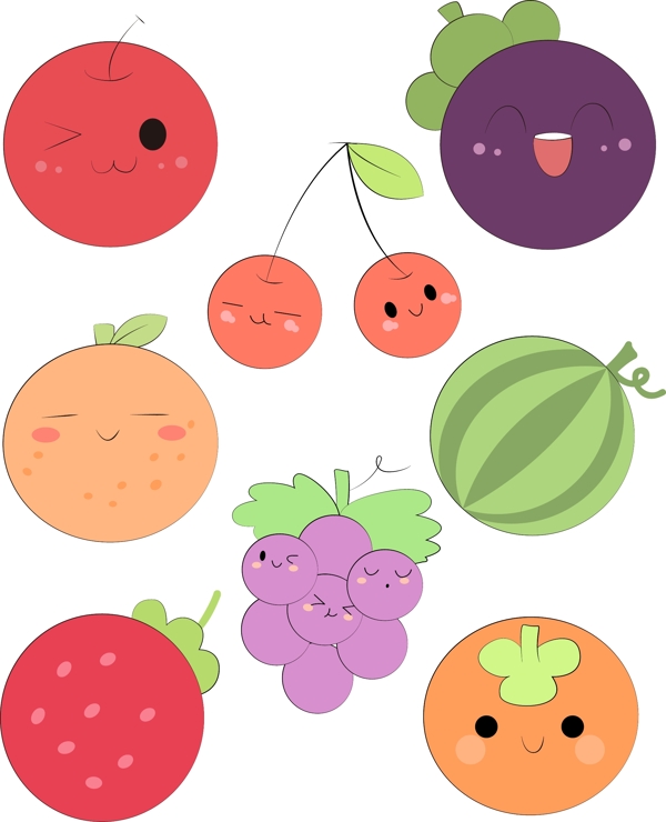 可爱圆形造型水果简笔画