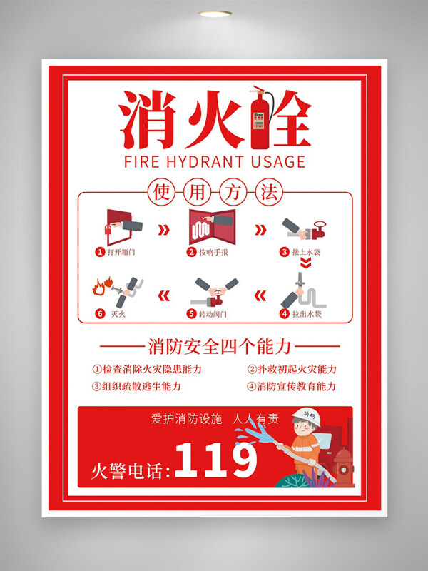 消火栓使用方法消防安全宣傳海報(bào)