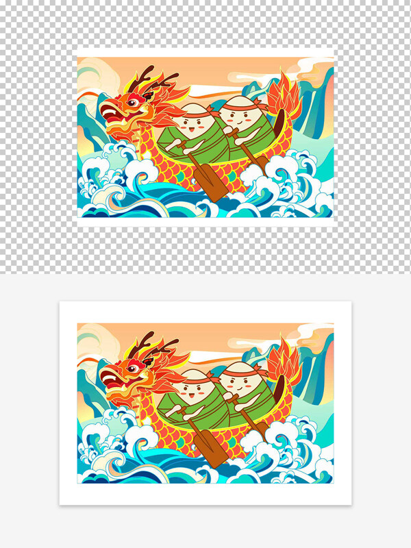 國(guó)潮端午節(jié)賽龍舟插畫傳統(tǒng)節(jié)日浪花龍船插畫