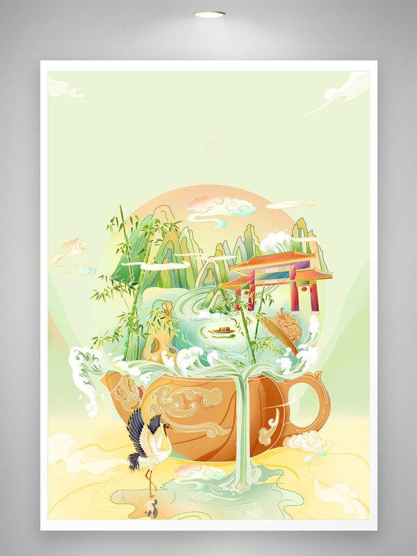 清新簡(jiǎn)約綠色主題中國(guó)民族風(fēng)茶葉手繪插畫