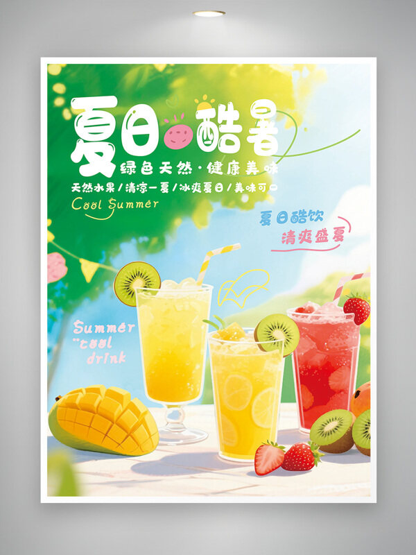 夏日酷暑清涼一夏綠色天然夏季飲品促銷(xiāo)海報(bào)