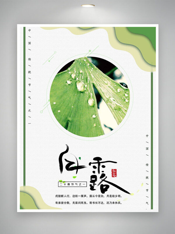 創(chuàng)意簡約綠植露珠圖案白露傳統(tǒng)節(jié)氣海報