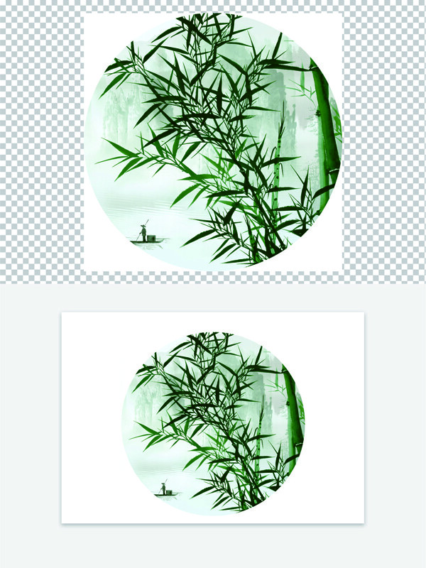 傳統(tǒng)水墨湖畔竹子圓形掛畫裝飾圖案