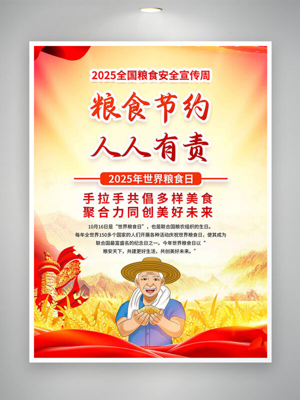 節(jié)約糧食人人有責(zé)簡(jiǎn)約手繪農(nóng)民插畫(huà)世界糧食日海報(bào)