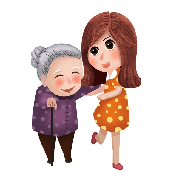 卡通简约奶奶和孙女装饰素材